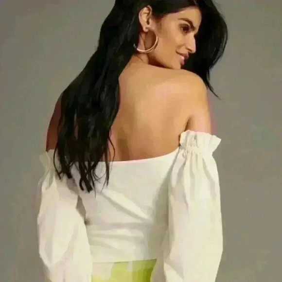 NWT | Anthropologie | Ruched Off-The-Shoulder Top - Ivory | Size XS - Picture 2 of 8